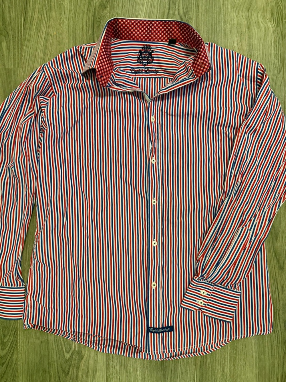 English Laundry Men’s Red, White & Blue Striped Button-Up Shirt
